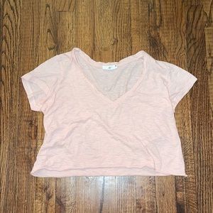 Twenty5A Baby Pink V-Neck Sheer Cropped Tee Size S